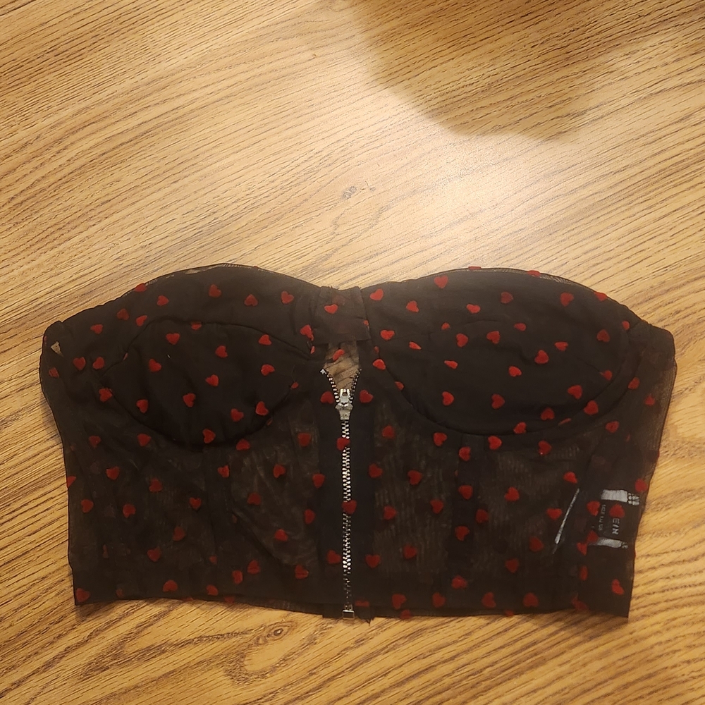 SHEIN Black and Red Heart Bustier Top